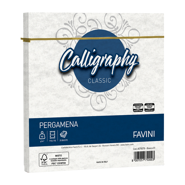 Busta Calligraphy Pergamena - 170 x 170 mm - 90 gr - bianco 01 - Favini - conf. 25 pezzi