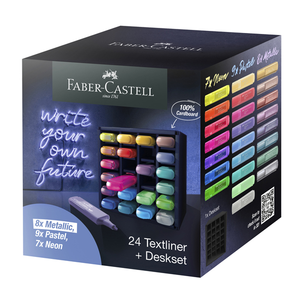 Evidenziatore Textliner 46 - punta a scalpello - tratto 1,0-3,0-5,0 mm - colori assortiti - Faber-Castell - deskset 24 pezzi