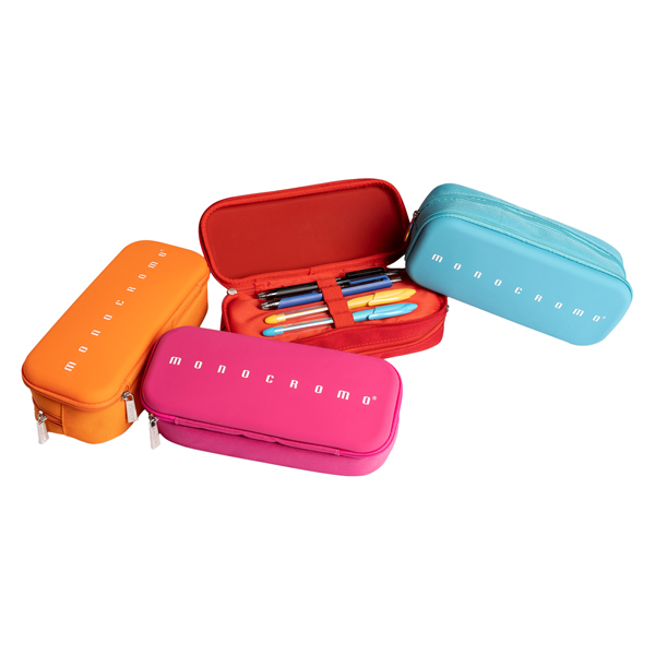 Astuccio 2 zip Monocromo - 21 x 5 x 9 cm - silicone/poliestere - colori assortiti - Pigna
