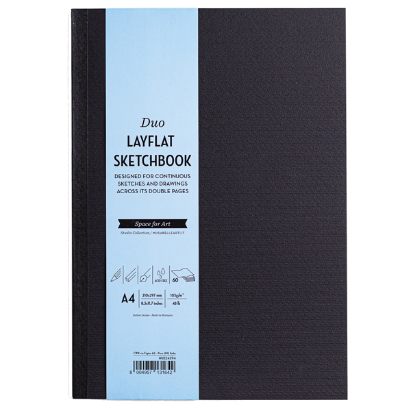 Sketchbook Duo Layflat - A4 - 105 gr - 60 pag - copertina nera - MUSA