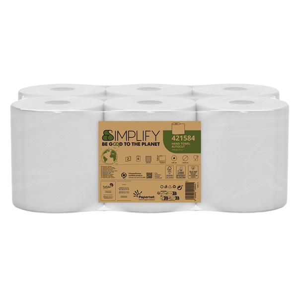 Asciugamani in rotolo Autocut Simplify - 196 mm x 130 mt - diametro 18,5 cm - 2 veli - 19,5 gr - goffratura micro - bianco - Paperne t