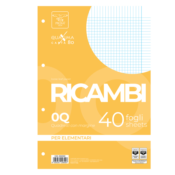 Ricambi forati Quaxima - A4 - 5 mm c/margine - 80 gr - Pigna - conf. 40 pezzi