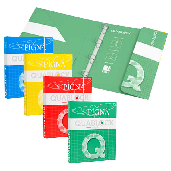 Raccoglitore ad anelli Quablock - 26x32cm - 4 anelli - dorso 4cm - Pigna