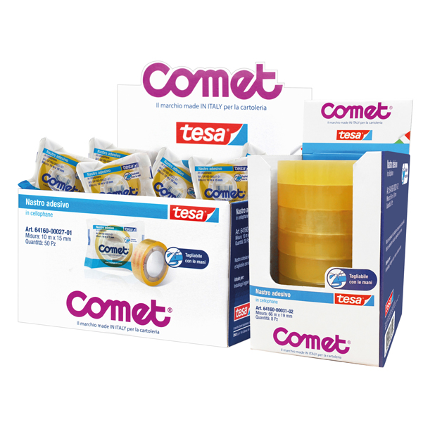 Nastro adesivo - 10 m x 1,5 cm - cellophane - trasparente - Comet
