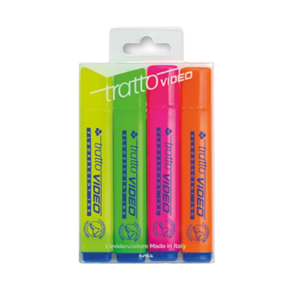 Evidenziatore Tratto Video - punta a scalpello - tratto da 1,0-5,0mm - astuccio 4 colori - Tratto
