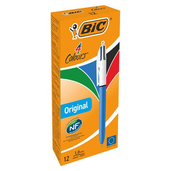 Penna a sfera a scatto multifunzione 4 Colours Classic - punta 1,0mm - nero, blu, rosso, verde - Bic - conf. 12 pezzi