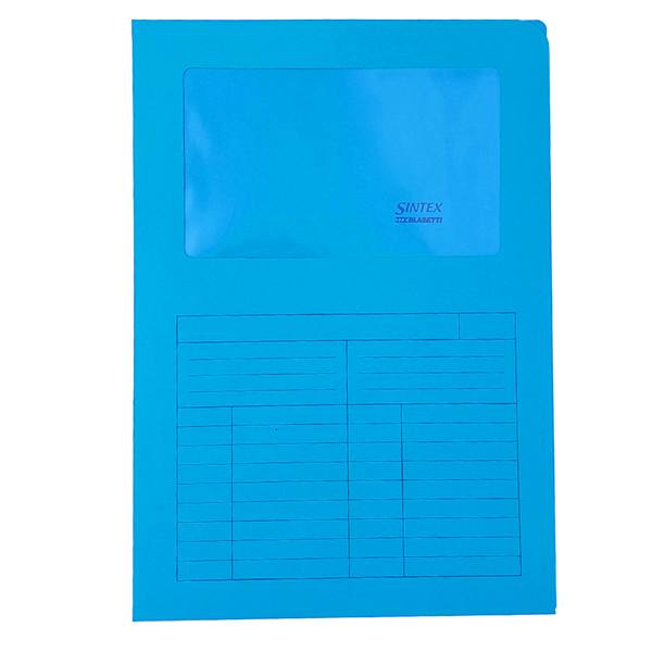 Cartelline a L con finestra Sintex - cartoncino 120 gr - 22x31 cm - azzurro - Blasetti - conf. 50 pezzi