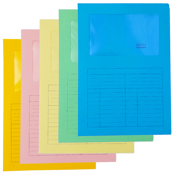 Cartelline a L con finestra Sintex - cartoncino 120 gr - 22x31 cm - mix 5 colori - Blasetti - conf. 20 pezzi