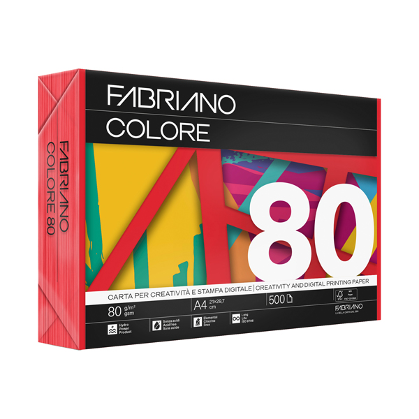 Carta Fabriano Colore - A3 - 80 gr - colori forti rosso - Fabriano - conf. 250 fogli