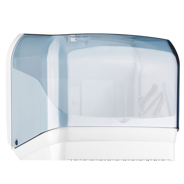 Dispenser asciugamani in rotolo/fogli - 30x19,5x25,1 cm - plastica - bianco/azzurro trasparente - Mar Plast