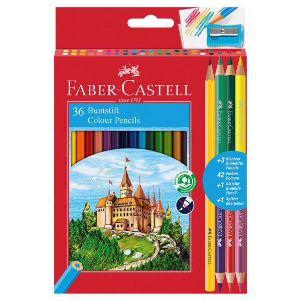 Matita colorata eco Il Castello + 3 bicolor + 1 grafite - colori assortiti - Faber-Castell - astuccio 36 pezzi