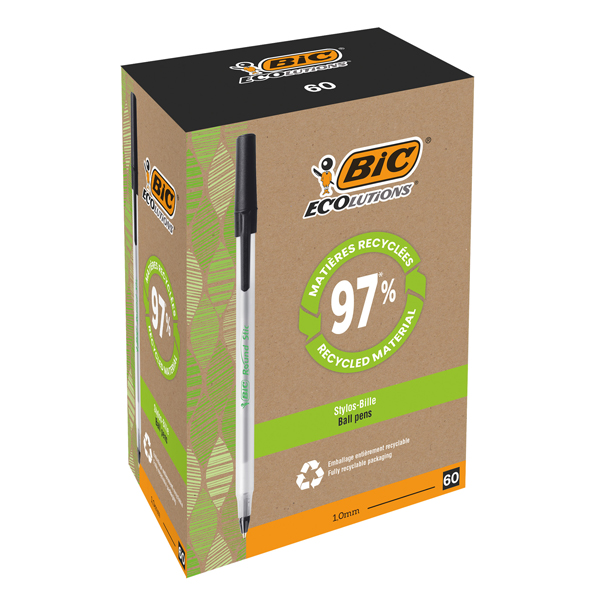 Penna a sfera a scatto con cappuccio ECOlutions - punta 1,0mm - nero - Bic - conf. 60 pezzi
