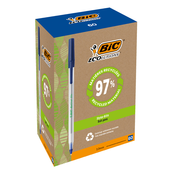 Penna a sfera a scatto con cappuccio ECOlutions - punta 1,0mm - blu - Bic - conf. 60 pezzi