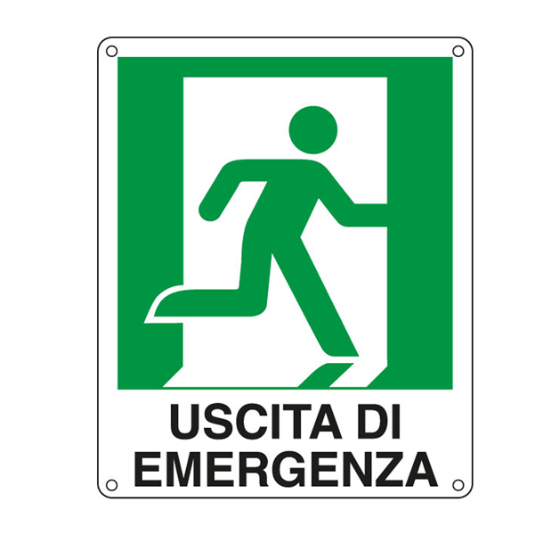 Cartello segnalatore - 25x31 cm - USCITA DI EMERGENZA (destra) - alluminio - Cartelli Segnalatori