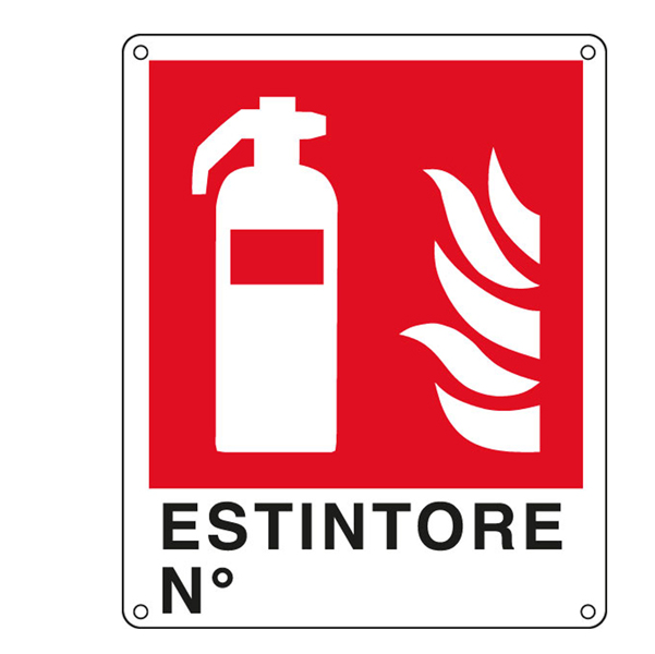 Cartello segnalatore - 25x31 cm - ESTINTORE N° - alluminio - Cartelli Segnalatori