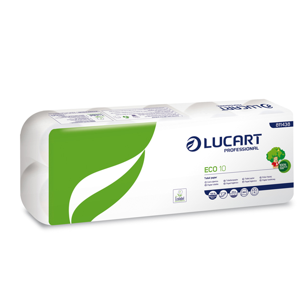 Carta igienica Eco - 200 strappi - 2 veli - 16,5 gr - diametro 11 cm - 9,8 cm x 24 mt - Lucart - pacco 10 rotoli