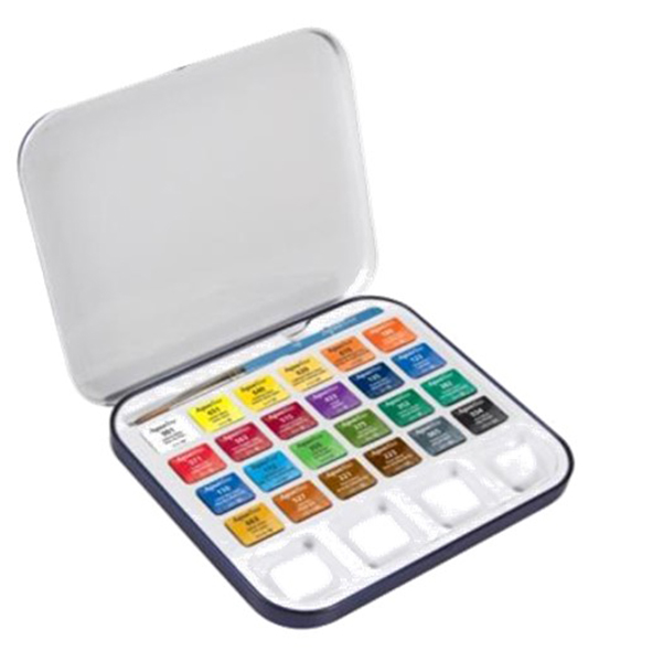 Acquerelli Aquafine - colori assortiti - Daler Rowney - scatola metallo 24 acquerelli + pennello + tavolozza