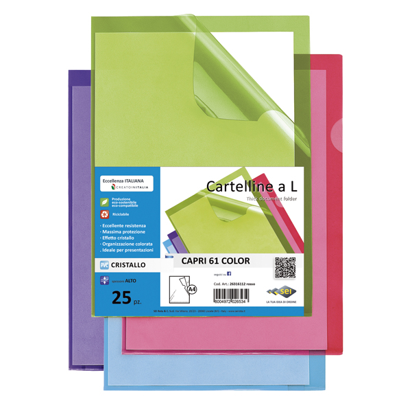 Cartellina a L - Capri 61 color - 21 x 29,7 cm - azzurro - Sei Rota - conf. 25 pezzi