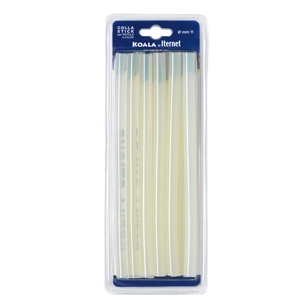 Colla termofusibile - in stick - lunghezza 20 cm - diametro 1,1 cm - Iternet - blister da 12 refill (227 gr)