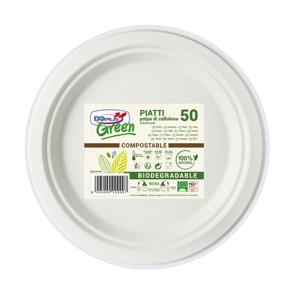 Piatto frutta monouso - rotondo - diametro 17 cm - cellulosa - bianco - Dopla Green - conf. 50 pezzi