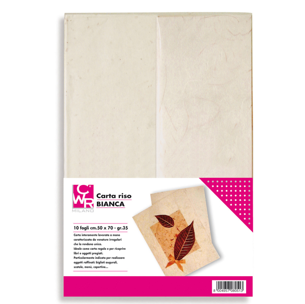 Carta riso - 50 x 70 cm - 25 g - bianco - CWR - conf. 10 fogli