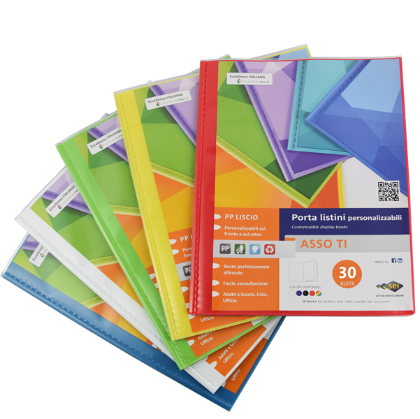 Portalistini Asso TI - personalizzabile - PP liscio - 22 x 30 cm - 30 buste - colori assortiti - Sei Rota