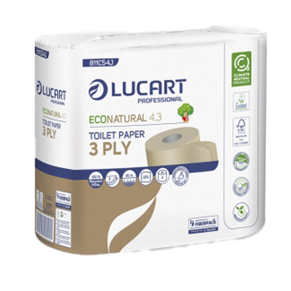 Carta igienica EcoNatural 4.3 Plastic Free - 270 strappi - Lucart - pacco 4 rotoli