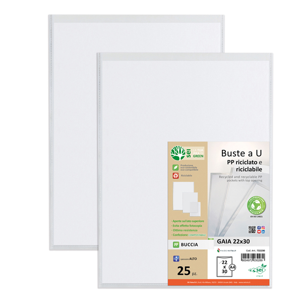 Buste a sacco Gaia - PP riciclato - 22 x 30 cm - buccia - trasparente - Sei rota - conf. 25 pezzi