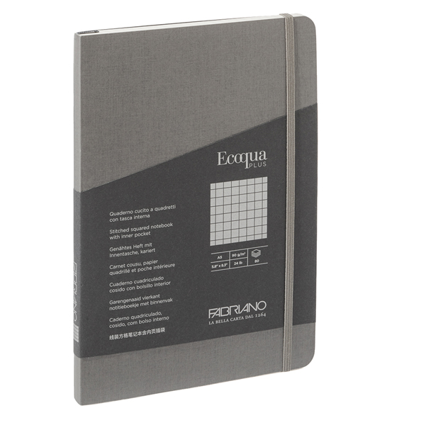 Taccuino Ecoqua Plus - con elastico - rilegatura cucita - A5 - 5 mm - 80 fogli - artracite - Fabriano