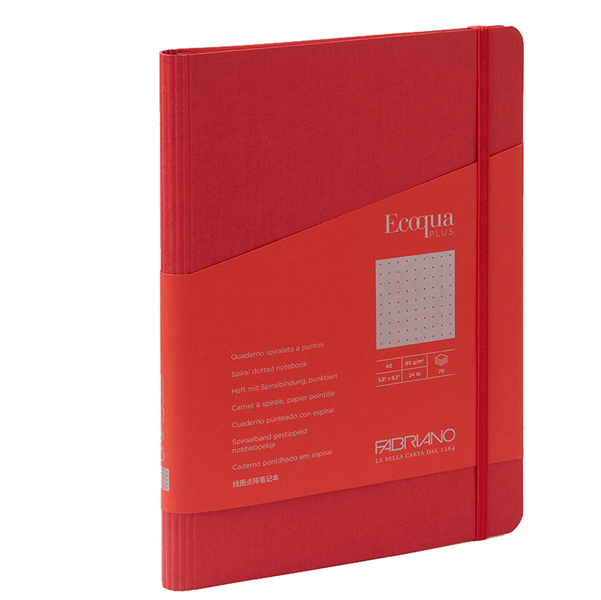 Taccuino Ecoqua Plus - con elastico - spiralato - A5 - 70 fogli - puntinato - lampone - Fabriano