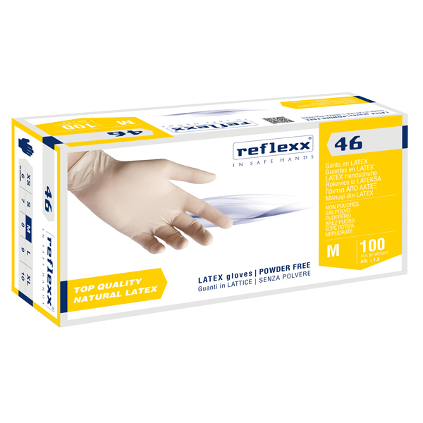 Guanti in lattice R46 - s/polvere - tg M - bianco - Reflexx - conf. 100 pezzi