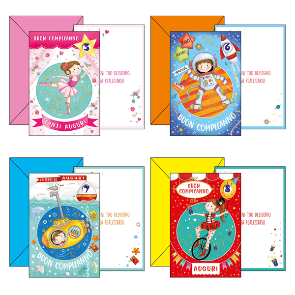 Biglietto Buon Compleanno - con ruota numerata tema bambini - 11,7 x 17 cm - 4 soggetti assortiti - Kartos