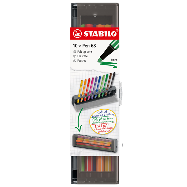 Click set Pen 68 - tratto 1.0 mm - colori assortiti - Stabilo - conf. 10 pezzi