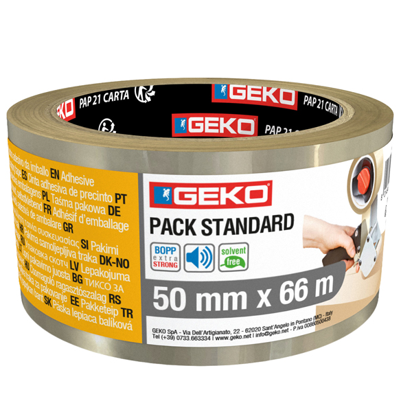 Nastro adesivo - 5 cm x 66 m - PLP - standard - trasparente - Geko