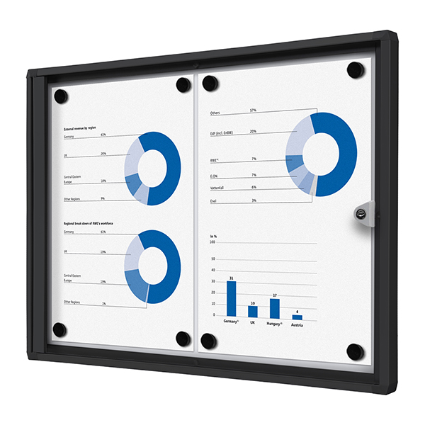 Bacheca per interni - con ante battenti - 2 fogli A4 - cornice nera - orizzontale - Showdown
