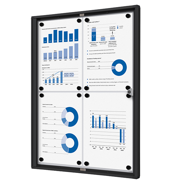 Bacheca per interni - con ante battenti - 4 fogli A4 - cornice nera - verticale - Showdown