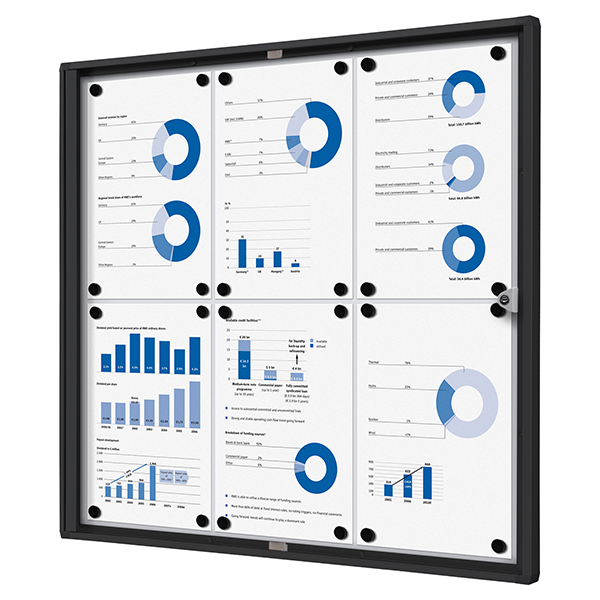 Bacheca per interni - con ante battenti - 6 fogli A4 - cornice nera - verticale - Showdown